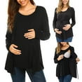 thumbnail image 2 of Women Maternity Long Sleeve Maternity Leggings Plus Size Double Layer Nursing Tops Maternity Shirts Fall T-Shirt for Breastfeeding, 2 of 2