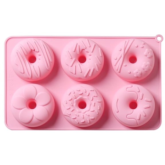Rekidool 6-Cup Pink Donut Pans Silicone Mold, Reusable, Flexible, Non-Stick, 1 Count