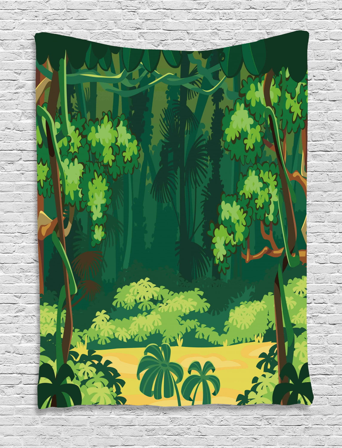 Jungle Leaves Tapestry, Cartoon Illustration of Forest Glade Exotic  Landscape Outdoor Scenery, Wall Hanging for Bedroom Living Room Dorm Decor,  60W X 80L Inches, Multicolor, by Ambesonne 