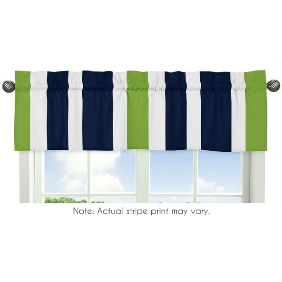 Navy Blue White and Lime Green Window Treatment Valance for Stripes Bedding Collection