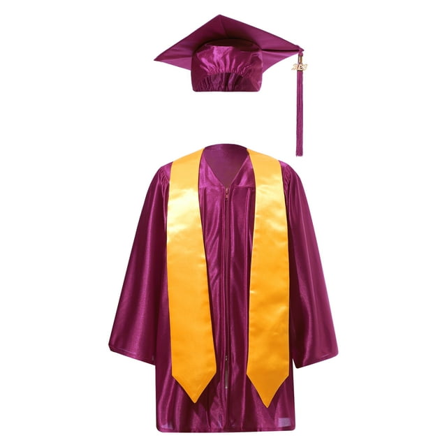 YONGHS Girls Graduation Gown Cap Set Kindergarten Preschool Church Robe Kids Children Uniform Outfit Burgundy 36