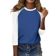 thumbnail image 7 of RPVATI Womens Tops 3/4 Sleeve Size Large Raglan Contrast Round Neck Casual Shirts Three Quarter Length Color Block Trendy Summer Blouses Loose Fit Tees 2024 Dark Blue 3XL, 7 of 7