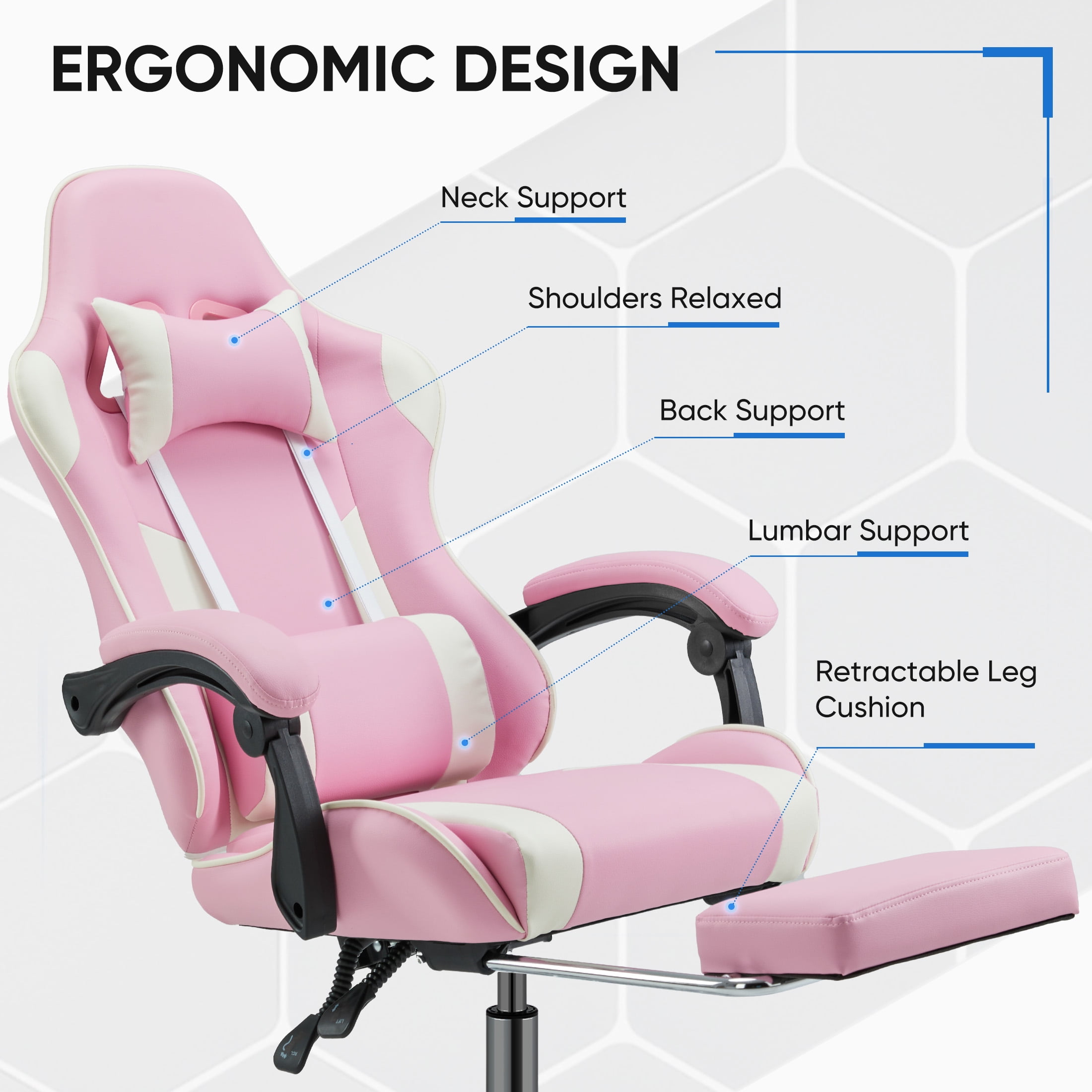 EDX Ergonomic Gaming Chair High Back Office Chair with Lumbar Support and Adjustable Armrests Swivel Racing Chair Pink and White