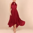thumbnail image 3 of ClodeEU Women's Halter Neck Fitted Waist Maxi Dress ,Sleeveless Solid Color Pleated Casual Long Dress Red,Womens Plus L, 3 of 6