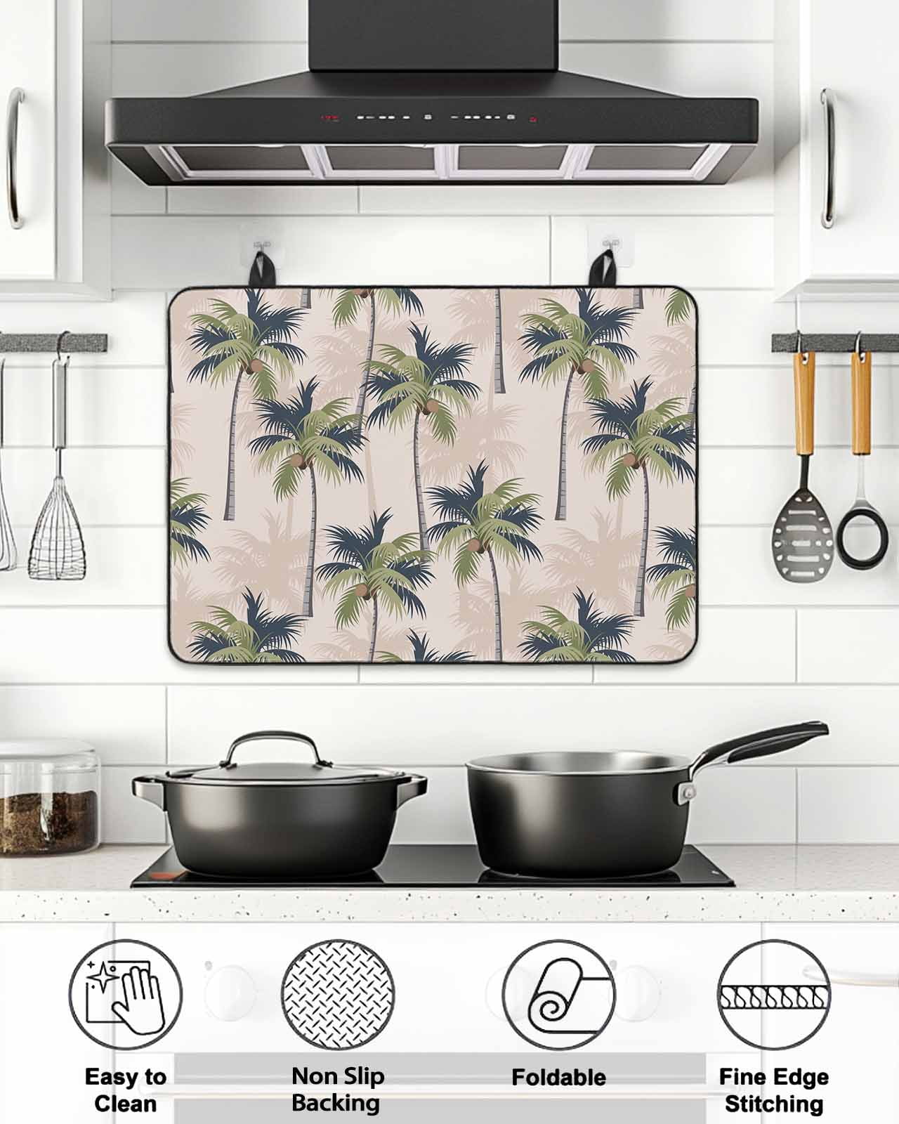 Stove Top Covers for Electric Stove, Palm Tree Glass Stovetop Cover Protector, Tropical Coconut Botanical Summer Seaside Induction Cooktop Protector Oven Mat for Kitchen Countertop 24"x21"
