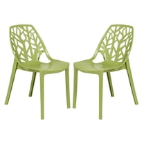 Modern Dining Chairs Set of 2 - Stackable Plastic Chairs, Indoor Outdoor Use, Tree Design Accent Seating