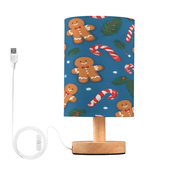 Gingers Candy Canes A Table Lamp, Fully Dimmable Nightstand Lamp with USB and Linen Fabric Shade, Modern Gifts for Bedroom, Living Room, Office