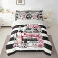 thumbnail image 2 of Castle Fairy Geometric Stripes 7pcs Bedding Comforter Set,Pink Fashion Queen Bedding Sets Super Cozy,Bling Glitter Queen Sheet Sets,Ultra Soft Floral Home Decor,Reversible, 2 of 8