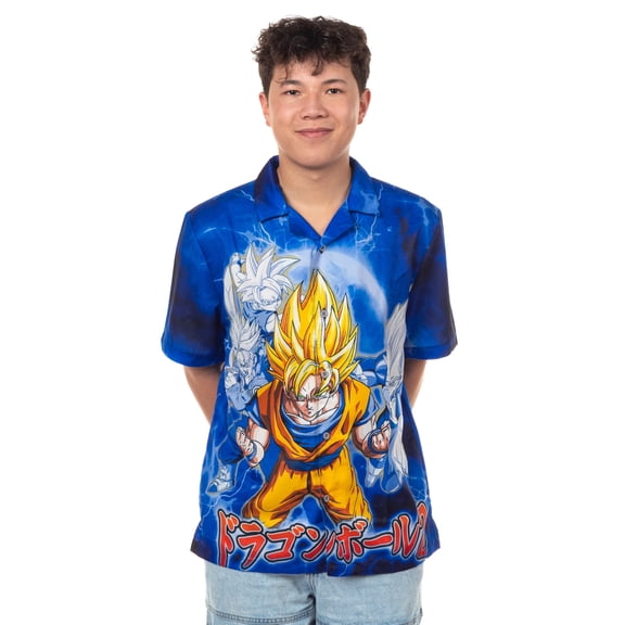 Dragon Ball Z T-Shirt Men's Power Up Goku Button Up Short Sleeve Top