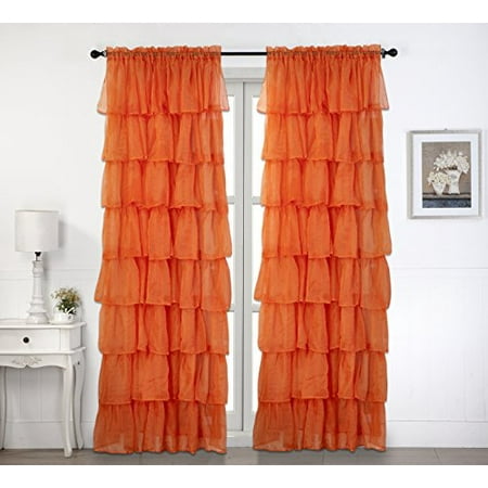 2 Piece Set Solid Bright Orange Gypsy Ruffle Sheer Crushed