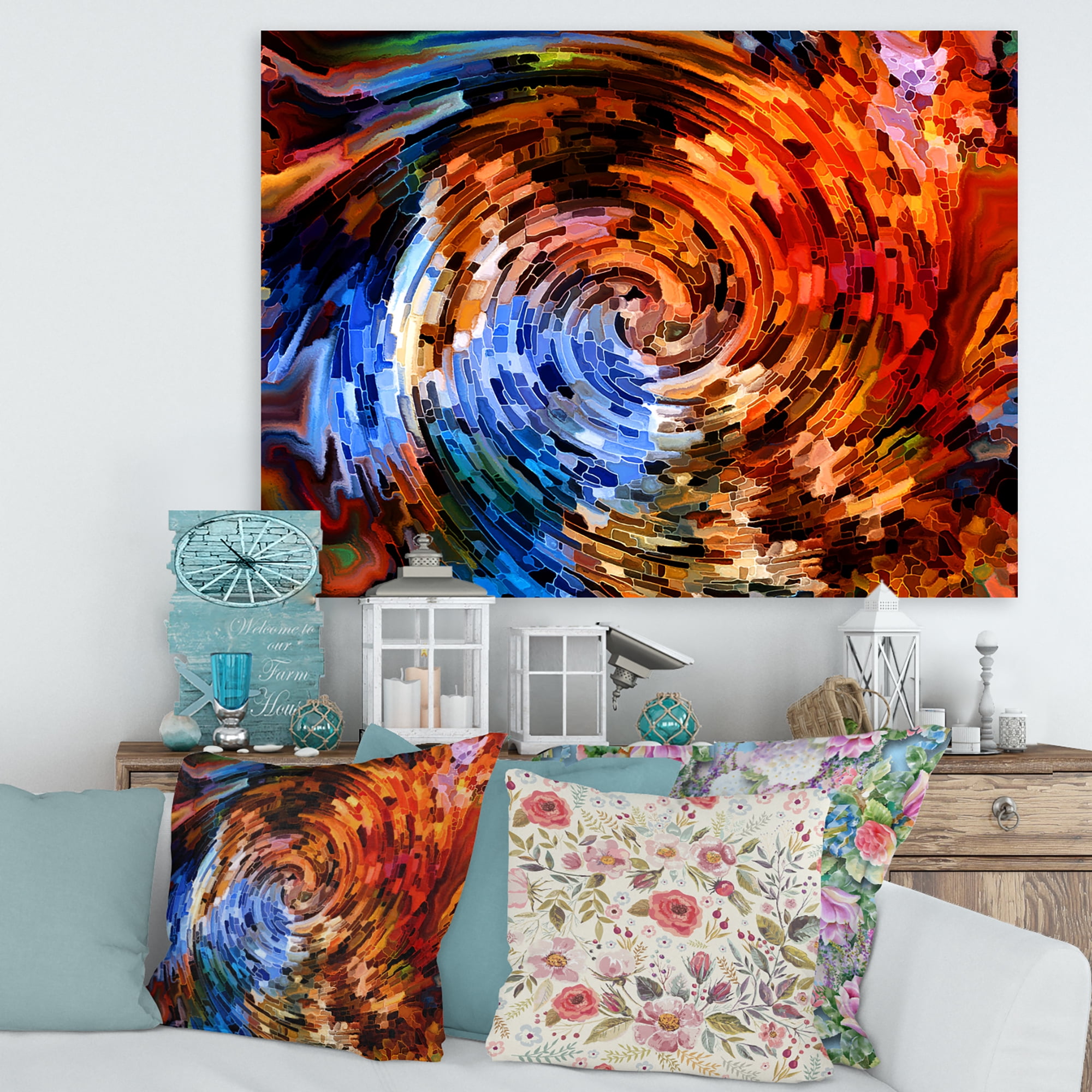 Designart ' Orange Spiral Abstract Voyages To Inner World ' Modern Canvas Wall Art Print