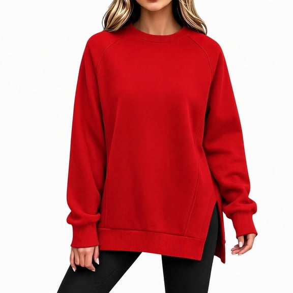 Enjoytime Womens Sweatshirt Crew Neck Side Split Pullover Tops Fall Winter Casual Plus Size Long Sleeve Sweatshirts
