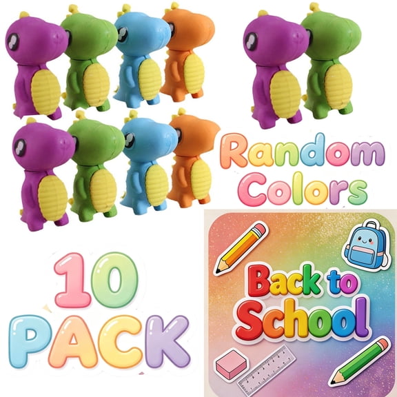 FEOLGEHLY 10PCS Dinosaur-Shaped Erasers, Pencil Eraser, Eraser for Office Exam, Under 1$ Pencil Erasers for Writing Drawing, Office Supplies, Stationery, Clean Erasing, Novelty Design (Random Colors)