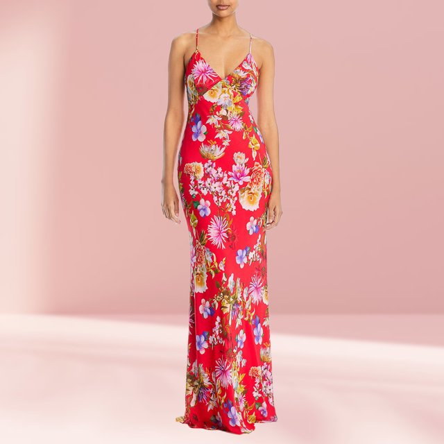 Vestido De Tirantes Finos Vestido de tirantes de espagueti para mujer Vestido de fiesta de cóctel con estampado de flores sin espalda (Rojo M) Ygjytge para Mujer Rojo T M