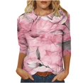 thumbnail image 5 of 3/4 Length Sleeve Womens Tops Round Neck 2025 Vintage Floral Print Trendy Fall Casual Loose Blouse Plus Size T-Shirts Tops,Green 2,2XL, 5 of 5