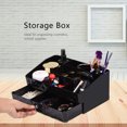 thumbnail image 4 of Caja de almacenamiento para artículos de papelería, maquillaje y cosméticos, organizador de escritorio de madera negra con decoración estética, 4 of 8