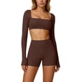 thumbnail image 5 of 2 Piece Outfits Summer,2 Piece Workout Sets for Women Long Sleeve Cropped Top and Butt-lifting Shorts Jogger Athletic Gym Outfits, 5 of 6