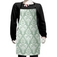thumbnail image 1 of Damask Kids Apron, Continuos Rhombus Arrangement Floral Ivy Style Inspired Motifs Pattern, Boys Girls Apron Bib with Adjustable Ties for Cooking Baking Painting, Pale Sage Green White, by Ambesonne, 1 of 2
