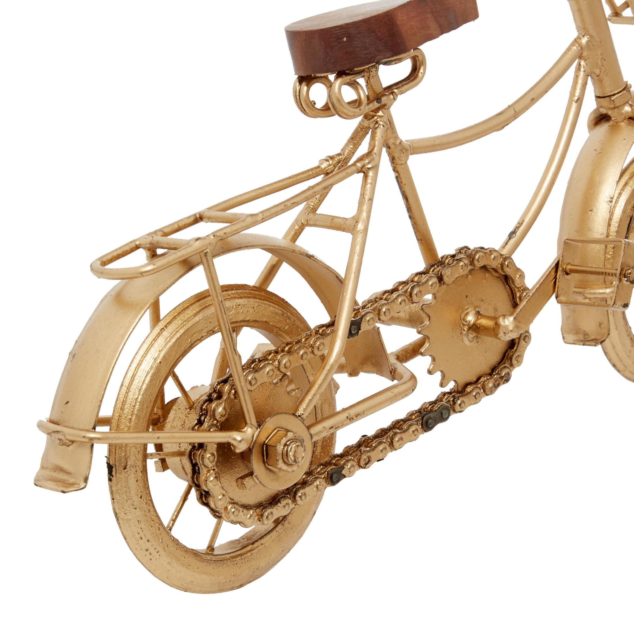 11"W, 8"H Gold Metal Bike Sculpture with Wood Accents, by DecMode (2 Count)