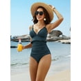 thumbnail image 5 of Womens Ribbed V Neck One Piece Bath Suit Tummy Control Monkini Swimwear Spaghetti Straps Swimsuit, 5 of 8