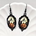 thumbnail image 3 of Chic Black Cat & Pumpkin Witch Moon Lace Dangle Earrings - Glass Inlay, Alloy With Iron Posts For Men, 3 of 5