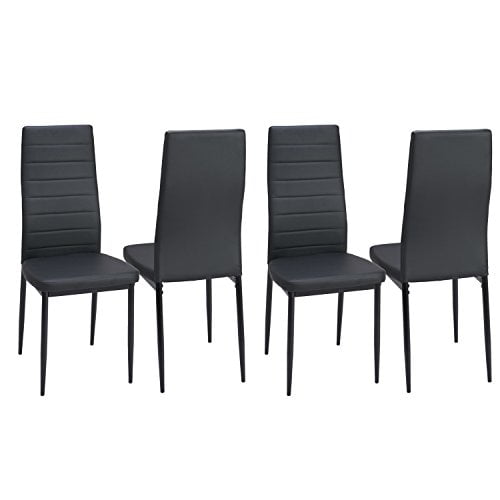 Set of 4 PU Leather Dining Side Chairs Elegant Design High Back Home Kitchen Furniture Black