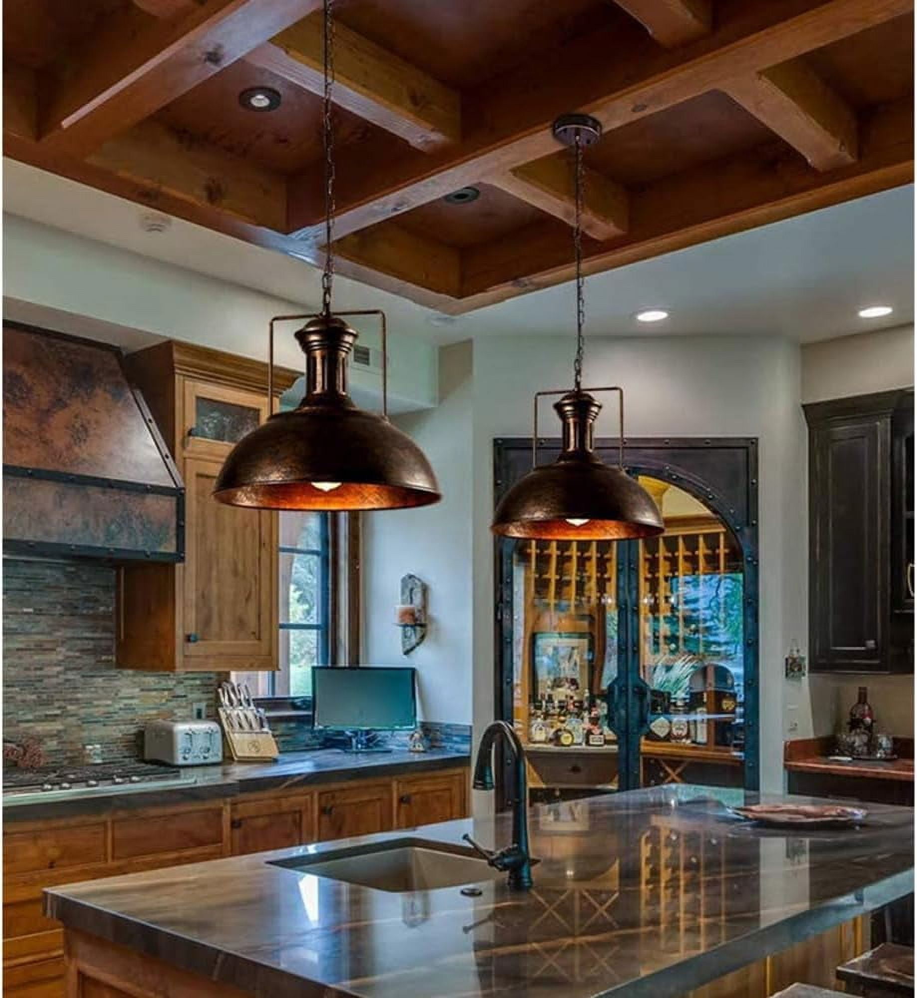 Seacoi Retro Metal Pendant Light for Kitchen Island, Vintage Rustic Pendant Lamp for Dining Room, Industrial Style Pendant Light Fixture, Farmhouse Pendant Lighting for Over Table Sink