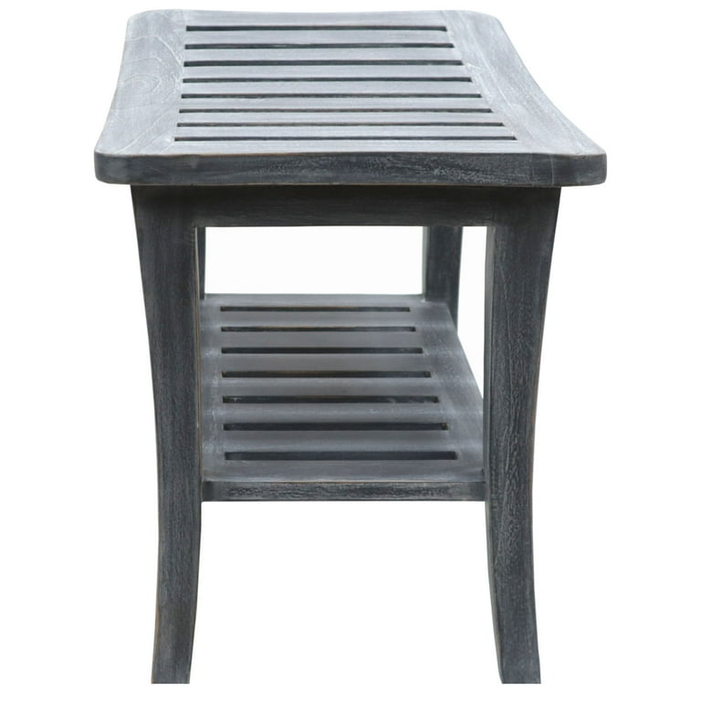 Contemporary Teak Shower or Bench with Shelf in Gray Finish Contemporary Teak Shower or Bench with Shelf in Gray Finish