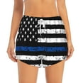 thumbnail image 2 of Fuzoiu Thin Blue Line Flag Print Women's Athletic Shorts, Double-Layer Running Shorts with Pocket,Women's Workout Shorts for Yoga, Gym, and Workouts-Medium, 2 of 7
