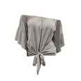 thumbnail image 4 of TODOZO Strapless Tops for Women Beach Vacation T Shirts Fashion Outfits Summer Tops for Women 2025 Off The Shoulder Tops Women Summer 3/4 Bell Sleeve Tie Knot Boho Shirt Blouses Grey Xl, 4 of 4