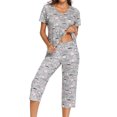 thumbnail image 3 of Defitshape Women's Cute Cotton Pajama Set Capri Loungewear Soft Short Sleeve Pjs Pants Lounge Comfy Two Piece Patterned Print Sleepwear Light Grey Medium, 3 of 5