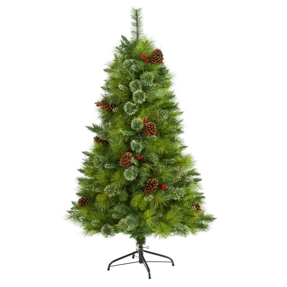 Nearly Natural 5ft. Montana Mixed Pine Artificial Christmas Tree with Pine Cones, Berries, Green