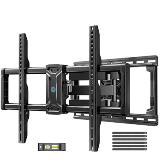 Full Motion TV Wall Mount for 42-85 inch Flat Screen LED TV up to 132lbs Swivel Dual Articulating Arms Mount, Tool-Free Tilt Bracket Max VESA 600x400mm, Fits 8” 12” 16" Wood Studs