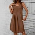 thumbnail image 2 of Yghzkop Womens Cotton Linen Dresses Sleeveless Round Neck Shift Dress Pleated Summer Solid Color Casual Breathable Dress Vacation Everyday Wear Midi Dress, 2 of 6