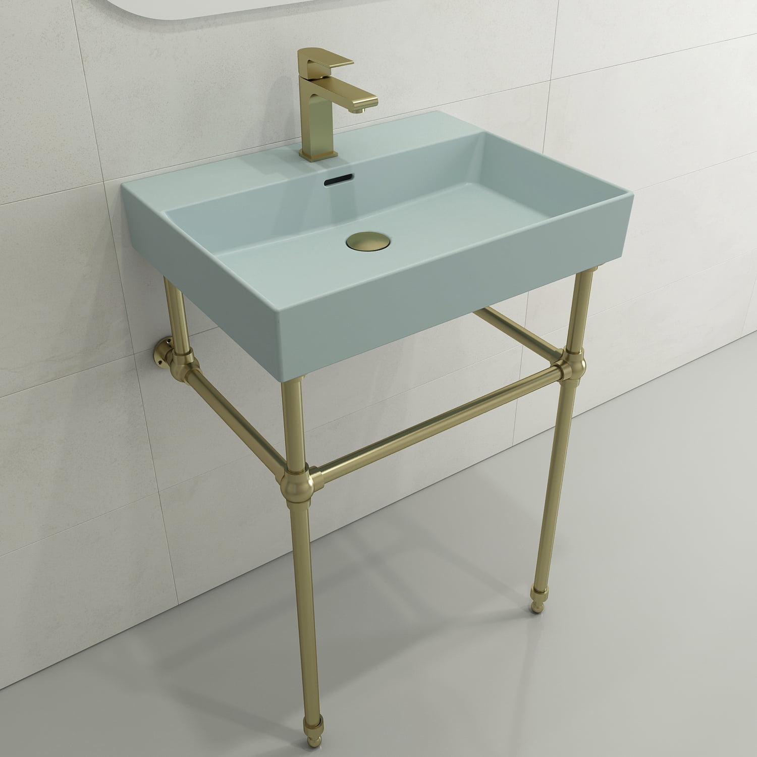 BOCCHI 1376-029-0126 Milano Sink Fireclay 24" 1-Hole + Overflow Matte Ice Blue