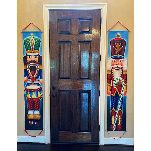 S/2 Christmas Banners Nutcracker Designed Winter Holiday Indoor Outdoor Wall Entry Porch Room Decorations Home Business 71" x 14"