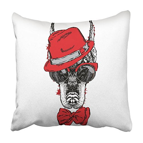 USART Accessory Beautiful Doberman Wearing Glasses Hat and Tie Pedigree Dog Animal Pillowcase