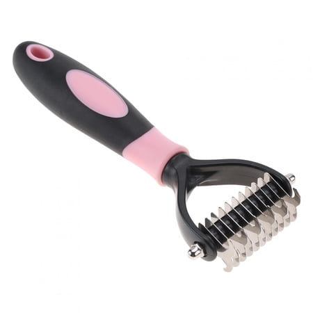 Professional Double Sided Pet Grooming Dematting Comb Brush and Hair Undercoat Rake for Dogs and Cats with Sensitive Skin Painless Mat and Knot Remover 6.9 x 2.8 inches / 17.5 x 7 cm (Pink)