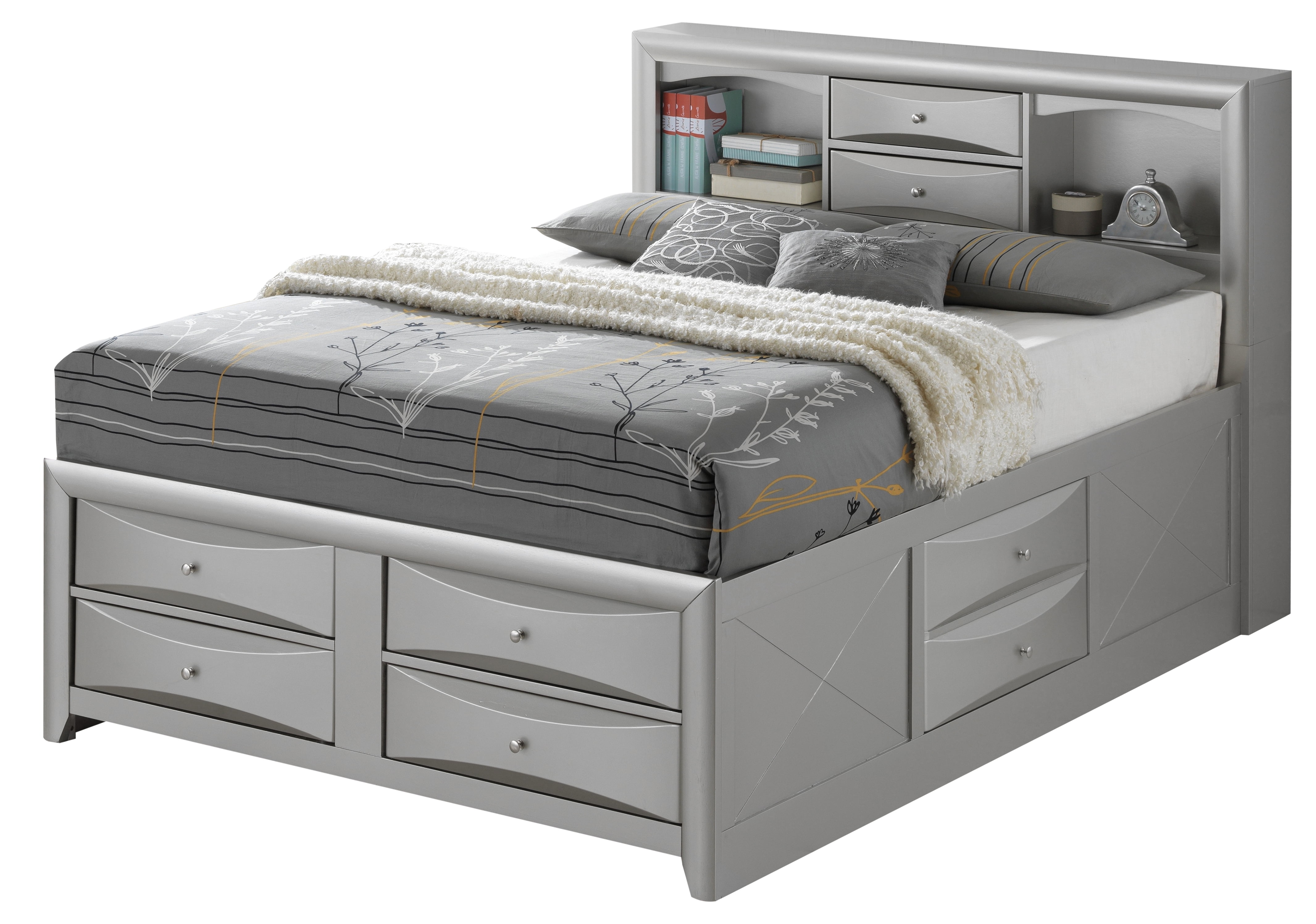 Glory Furniture Marilla Queen Storage Bed in Silver Champagne