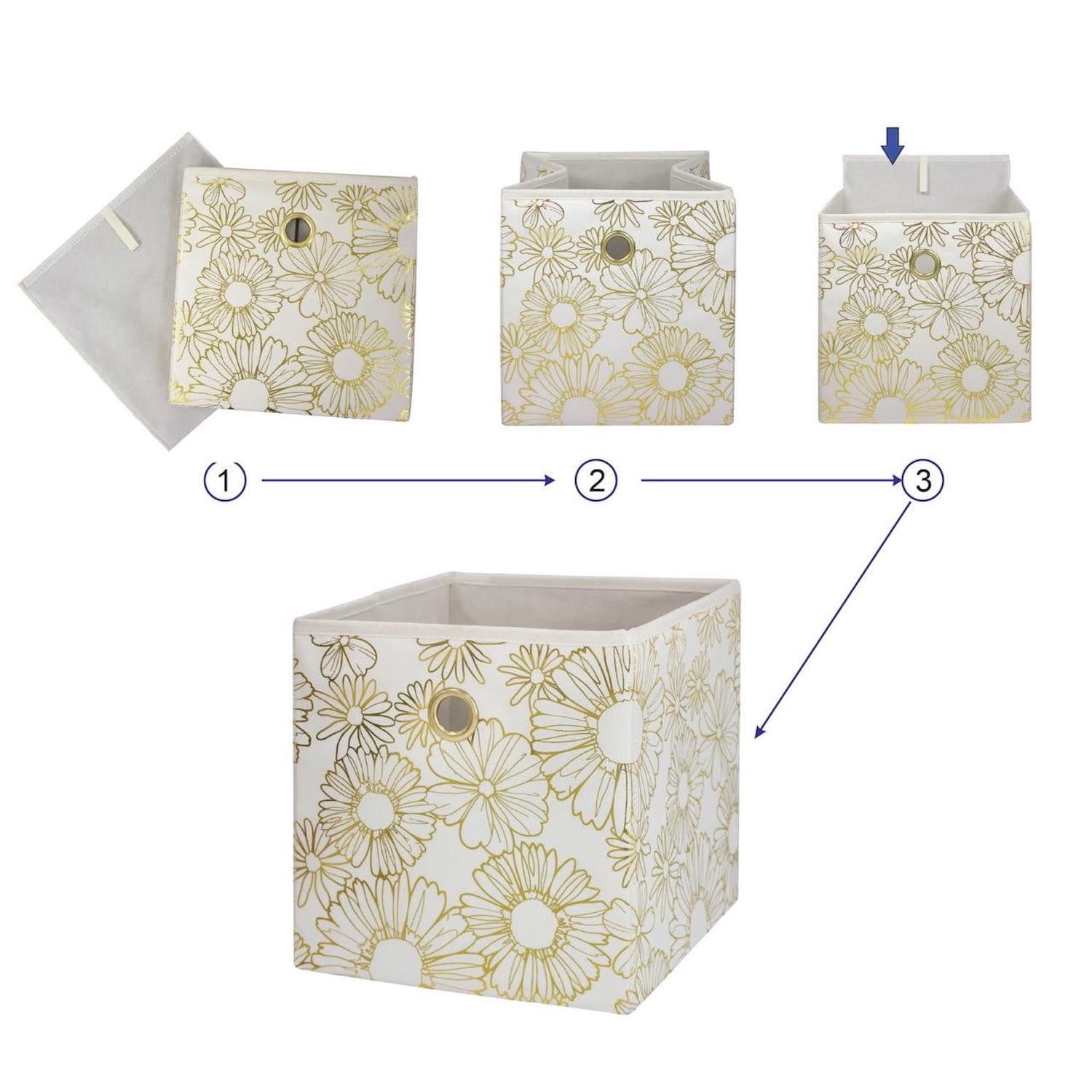 (2 pack) Mainstays Gold Metallic Collapsible Fabric Cube Storage Bin with Metal Grommet Handle
