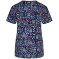 thumbnail image 3 of Minty Mint, Women's, Microfiber Printed Medical Scrub Set V-Neck Top and Pants, Black Pink, 2XL, 3 of 3