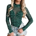 thumbnail image 3 of Kcolen Mesh Top for Women St. Patrick‘s Day Shamrock Print Stylish Sheer Fitted Triangle Jumpsuit Plus Size Long Sleeve Clothes, 3 of 7