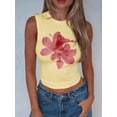 thumbnail image 5 of Women Y2K Floral Tank Top Slim Fit Sleeveless Flower Print Crop Top Crew Neck Going Out Vest Yellow L, 5 of 7