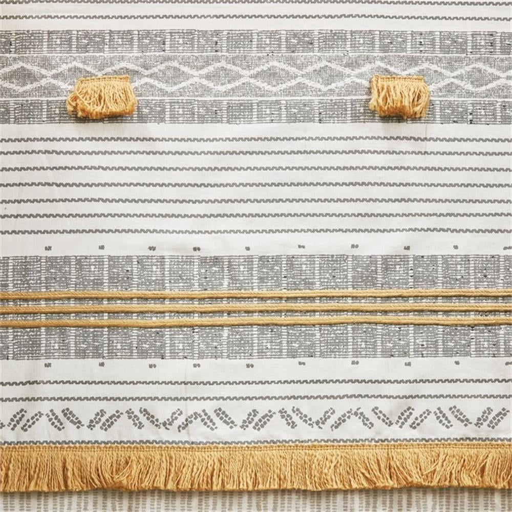 INK+IVY Cody Cotton Stripe Printed Shower Curtain with Tassel in Gray/Yellow