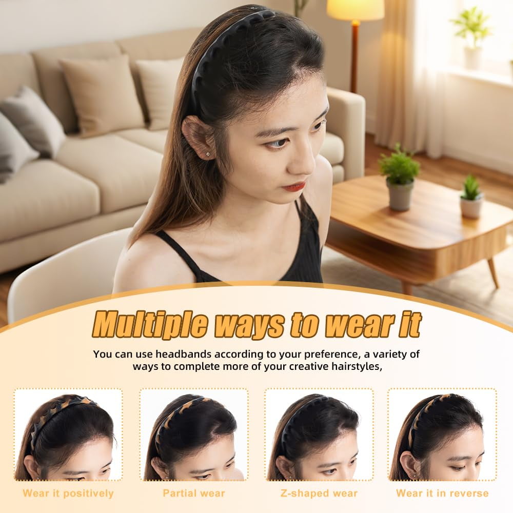 Spring Headbands for Women, Silicone U-Shape Zig Zag Hair Comb Headband, Non-Slip Reversible Korean Style High Volume Hair Band