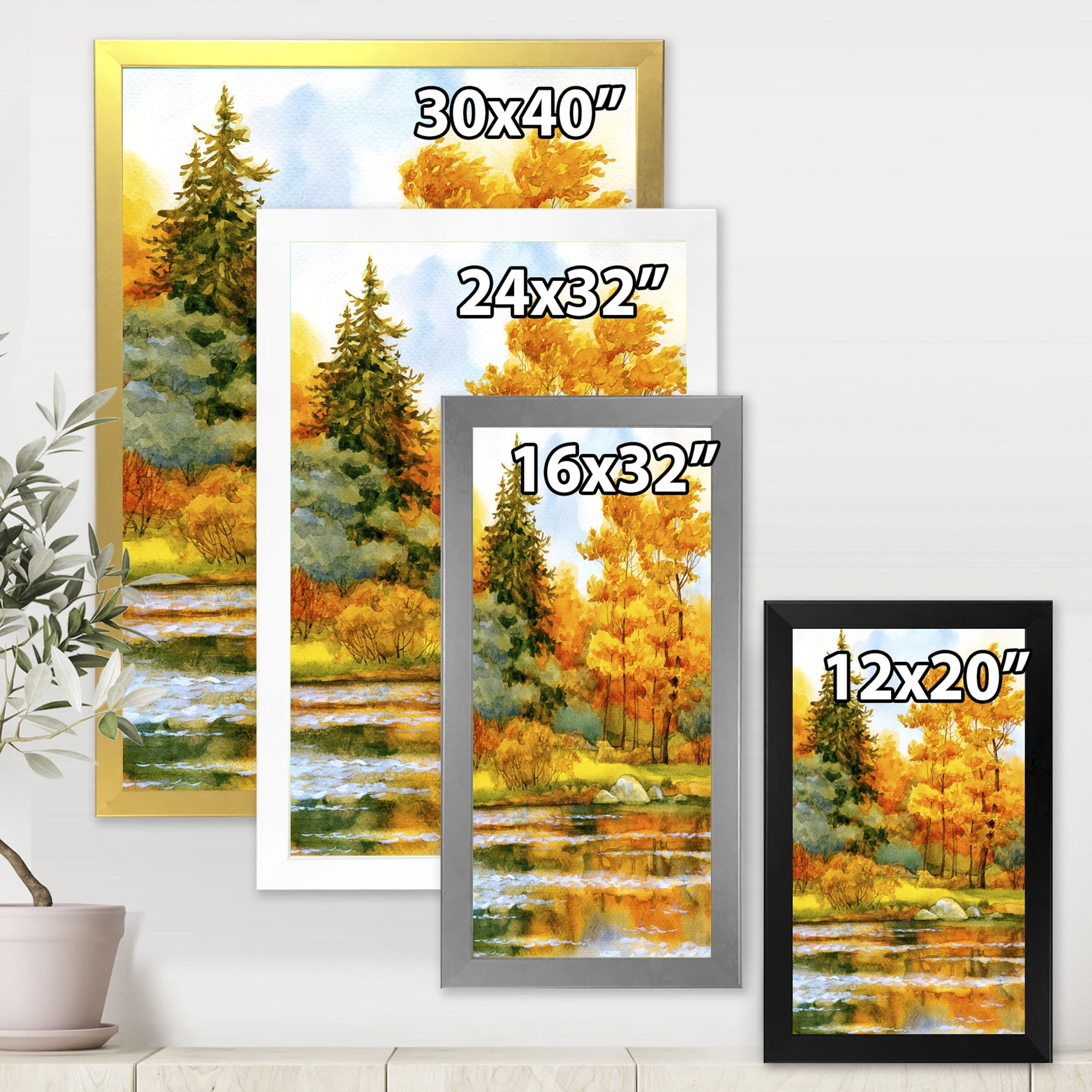 Designart 'Autumn Forest By The Lake Side II' Lake House Framed Art Print