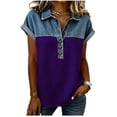 thumbnail image 2 of Mifsaly Plus Size Button Down Henley Shirts for Women Denim Patchwork Short Sleeve Blouses Collared Dressy Casual Loose Fit Summer Shirt 2026 XXXXXL, 2 of 5