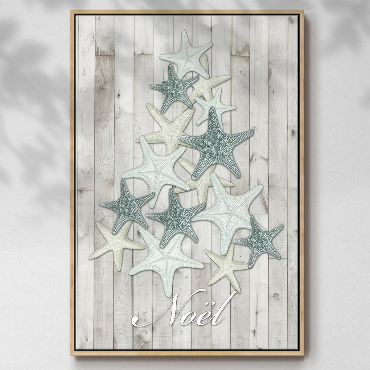 Coastal Christmas IV - Framed Gallery Wrapped Holiday Canvas - 17 x 25 - Natural Wood Frame