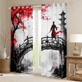 thumbnail image 2 of Manfei Ink Samurai Black Out Curtains for Boys Men, Bridge Temple Curtains Pack of 2 (42x63 Each), Black Red White, 2 of 6