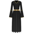 thumbnail image 3 of iiniim Women's Angel Costume Gold Trim Long Sleeve Tunic Gown Worship Praise Dance Dress Black XXL, 3 of 7